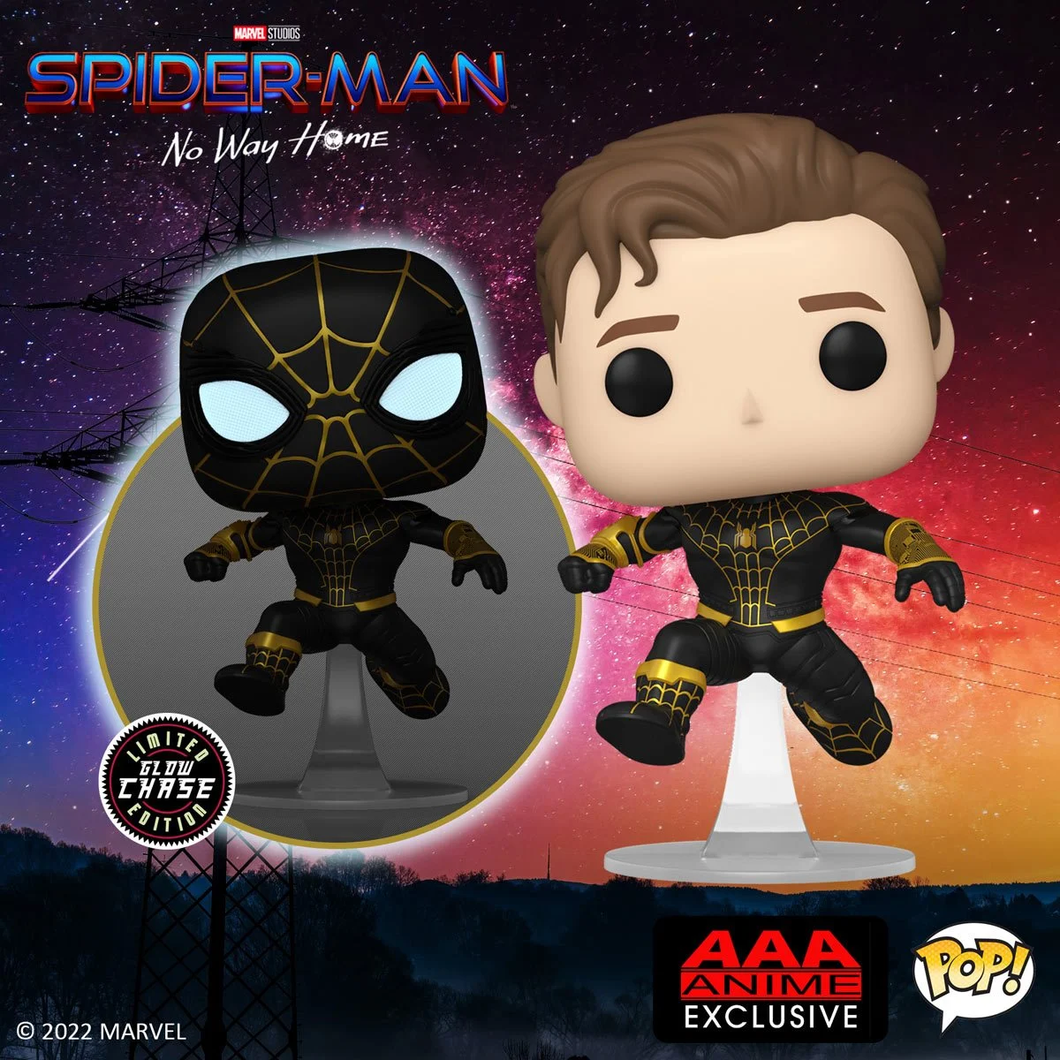 Funko Marvel Spider-Man: No Way Home Unmasked Spider-Man Black Suit AAA Anime #1073 - CHASE/COMMON BUNDLE